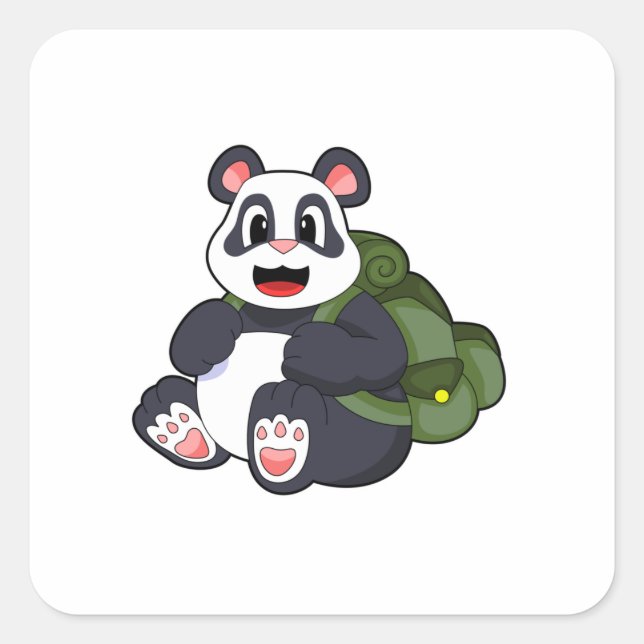 Adesivo Quadrado Panda como Hiker com mochila (Frente)