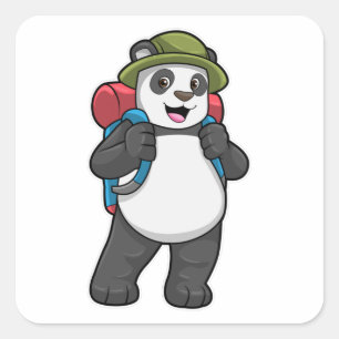 Adesivo Quadrado Panda como Hiker com mochila