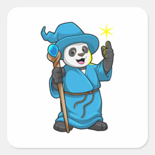Adesivo Quadrado Panda como Mago com Varinha Mágica