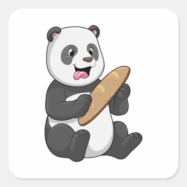 Adesivo Quadrado Panda como padeiro com pão (Frente)