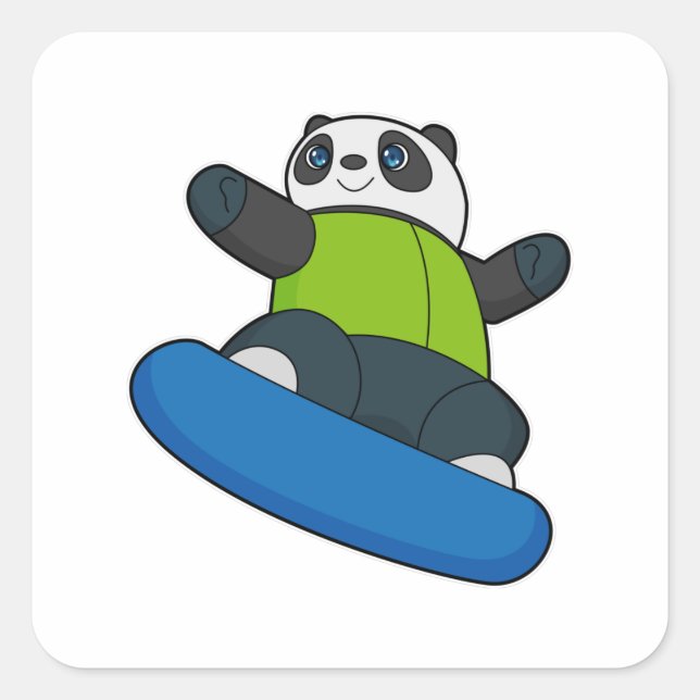 Adesivo Quadrado Panda como Snowboarder com Snowboard (Frente)