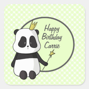 Adesivo Quadrado Panda de aniversário bonito