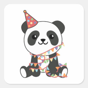 Adesivo Quadrado Panda De Aniversário Para Crianças Um Pau De Praça