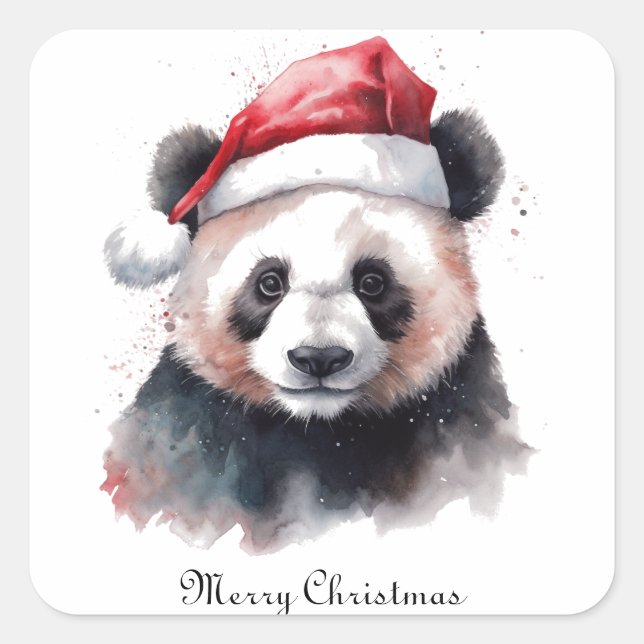 Adesivo Quadrado Panda de Natal, personalizável (Frente)