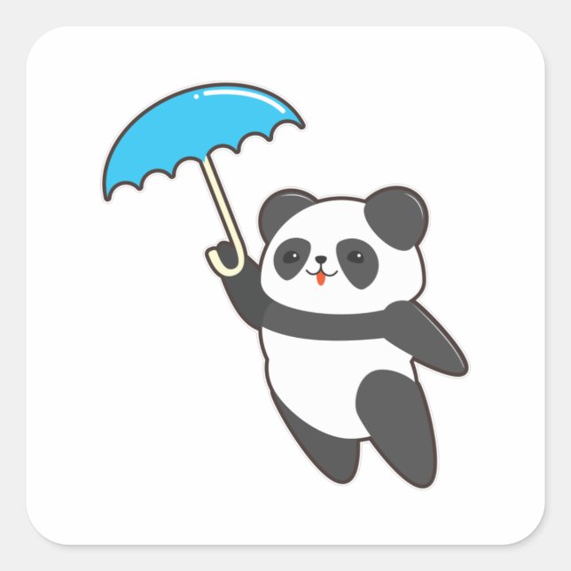 Adesivo Quadrado Panda em Chuva com Guarda-chuvas (Frente)