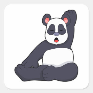 Adesivo Quadrado Panda em exercícios de alongamento de Yoga