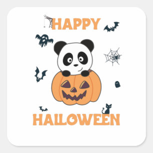 Adesivo Quadrado Panda Em Pumpkin Doce Pandas Feliz Halloween