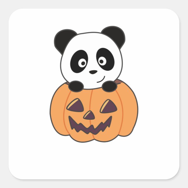 Adesivo Quadrado Panda Em Pumpkin Doce Pandas Feliz Halloween (Frente)