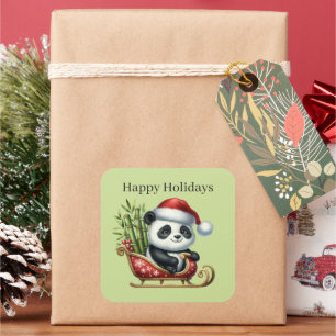 Adesivo Quadrado Panda Feliz Feriado adiciona texto