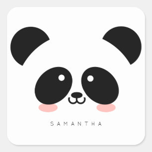 Adesivo Quadrado Panda Kawaii  Adicione Seu Nome