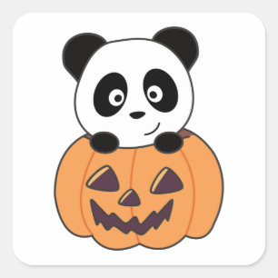 Adesivo Quadrado Panda Na Pumpkin Sweet Pandas Happy Halloween Squa
