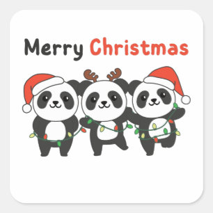 Adesivo Quadrado Panda Natal Animais Pandas Feliz Natal