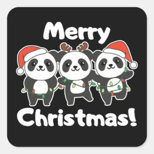 Adesivo Quadrado Panda Natal Animais Pandas Feliz Natal