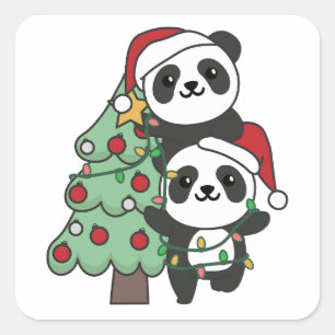 Adesivo Quadrado Panda Natal Árvore de Natal Pandas