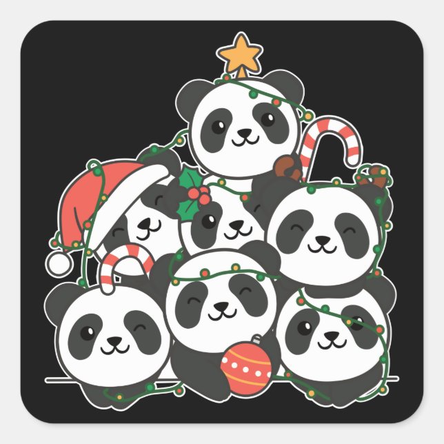 Adesivo Quadrado Panda Natal Árvore Engraçada Praça de Natal Animal (Frente)