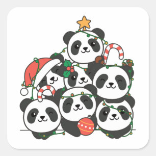 Adesivo Quadrado Panda Natal Árvore Engraçado Natal Animal Natal