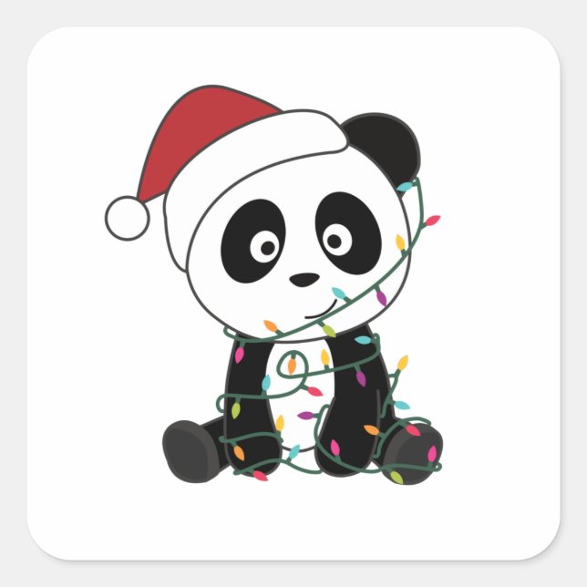Adesivo Quadrado Panda Natal Neve Animais de inverno Pandas (Frente)
