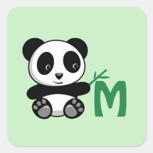 Adesivo Quadrado Panda pequena bonito com um monograma de bambu da