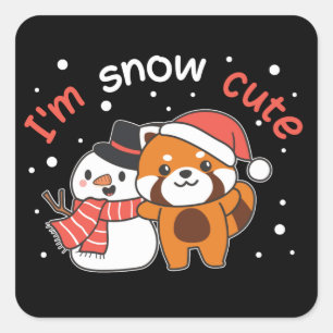 Adesivo Quadrado Panda Vermelha, sou a Rua da Praça Snowman Cute Sn
