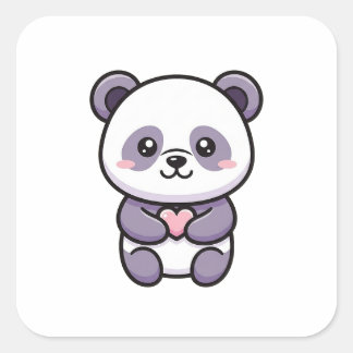 Adesivo Quadrado Panda with Heart – Cute Whimsical Illustration