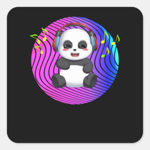 Adesivo Quadrado Panda with music headphones DJ