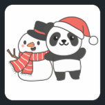 Adesivo Quadrado Panda With Snowman In Winter For Christmas Square<br><div class="desc">Panda with snowman in winter for Christmas - a snowman for winter and Christmas. A winter greeting in the cold season for the holidays. Christmas panda with snowman.</div>