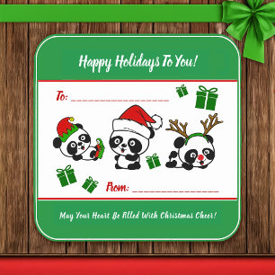 Adesivo Quadrado Pandas de Natal Personalizadas