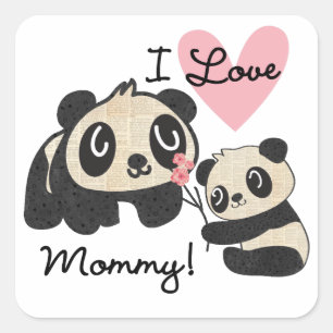 Adesivo Quadrado Pandas eu amo mamães