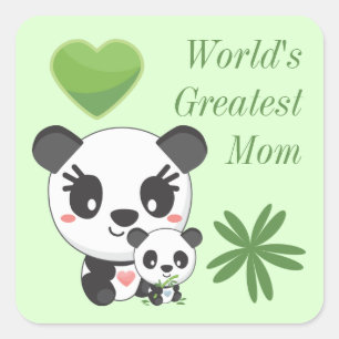 Adesivo Quadrado Pandas Fofos e o Maior Dia das Mães do Mundo
