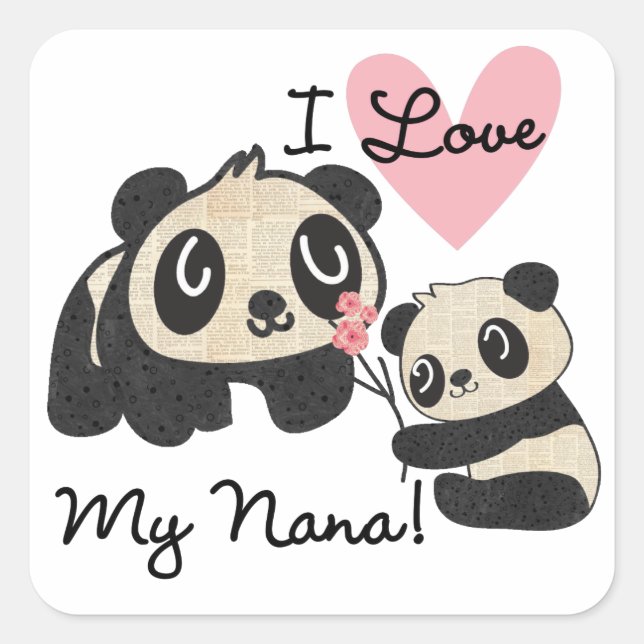 Adesivo Quadrado Pandas I Love My Nana (Frente)