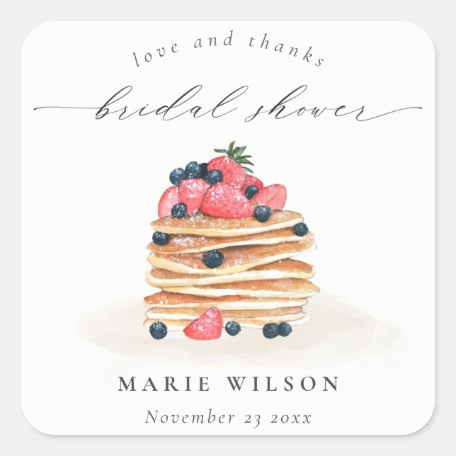 Adesivo Quadrado Panqueca De Frutas Rústicas Fofo Aquarela Chá De B (Frente)