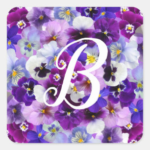 Adesivo Quadrado Pansias coloridas Flores Monograma Floral Inicial