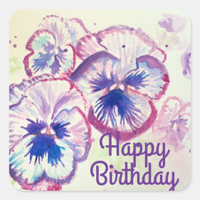 Adesivo Quadrado Pansias Pansíveis Flor Púrpura Rosa (Frente)