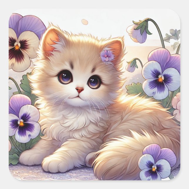 Adesivo Quadrado Pansy Kitten (Frente)