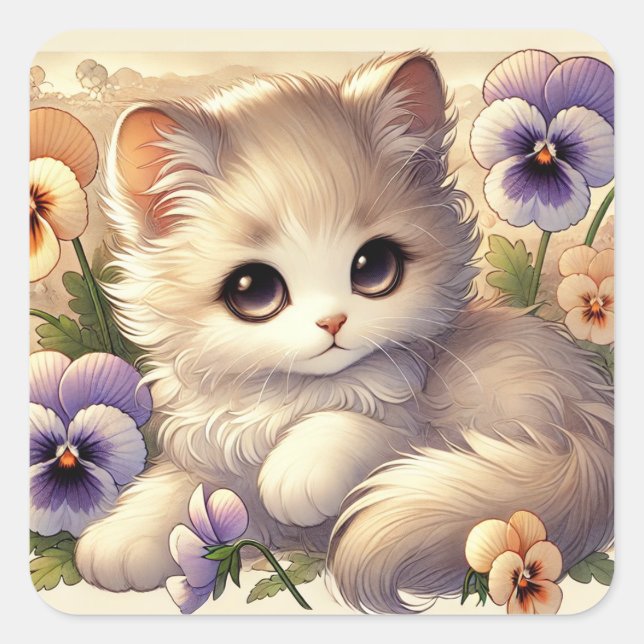 Adesivo Quadrado Pansy Kitten (Frente)