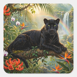 Adesivo Quadrado Pantera Negra Quênia Flores da Selva Cachoeira