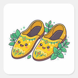 Adesivo Quadrado Pantuflas Babouche Marroquinas Amarelas Kawaii Fof