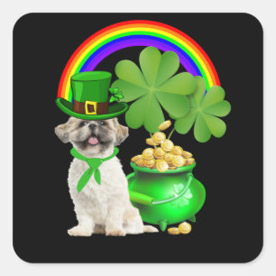 Adesivo Quadrado Pão Cão  Linda Shih Tzu E Arco-Íris