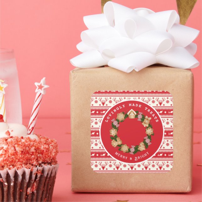 Adesivo Quadrado Pão de Ferro de Pão de Natal Personalizado (Festa)