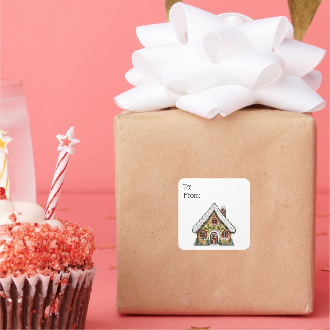 Adesivo Quadrado Pão de Gengibre Casa de Natal (Festa)