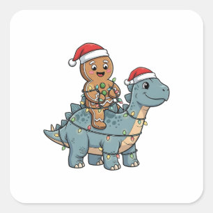 Adesivo Quadrado Pão de gengibre montando um dinossauro Natal Santa