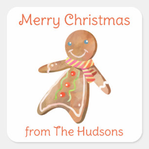 Adesivo Quadrado Pão de Natal em Aquarela Pão de Pão de Pão-de-Pão 