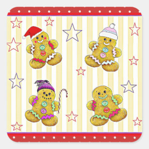 Adesivo Quadrado Pão-de-Pão Bonito Homens de Natal