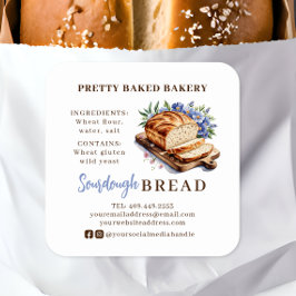 Adesivo Quadrado Pão Pão Pão Ingredientes de Aquarela e Alergênios