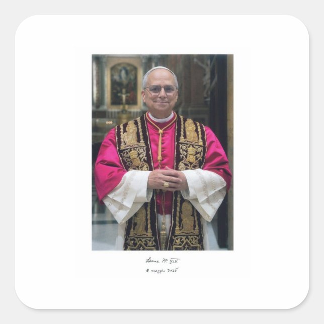 Adesivo Quadrado Papa Leão XIV Robert Francis Prevost (Frente)