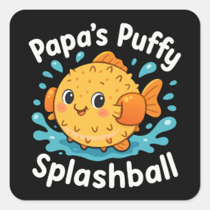 Adesivo Quadrado Papá Puffy Splashball - Peixe-Água Engraçado