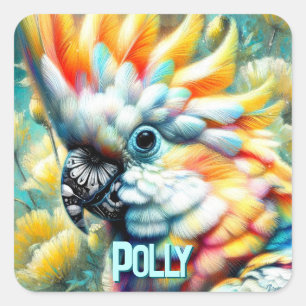 Adesivo Quadrado Papagaio Cacatua Amarelo Papoulas Personalizado