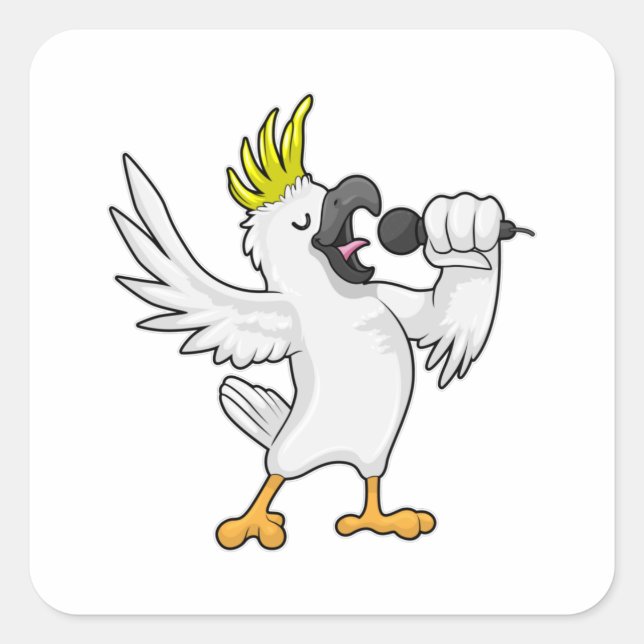 Adesivo Quadrado Papagaio como Cantor com Microfone (Frente)