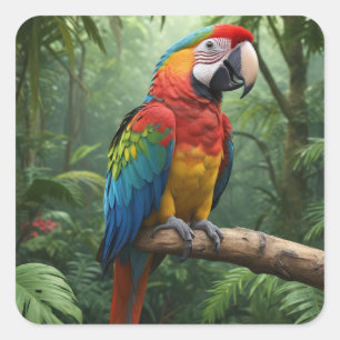 Adesivo Quadrado Papagaio Macaw na Selva