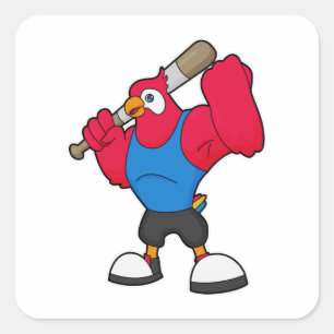 Adesivo Quadrado Papagaio no Baseball com bastão de beisebol